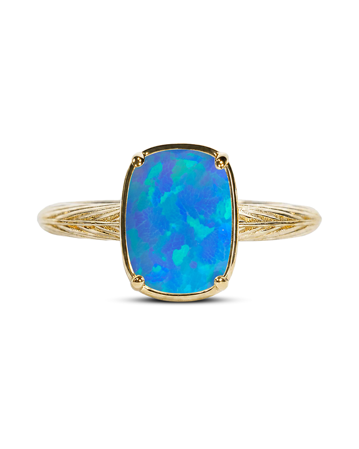 Sterling Silver Mini Ocean Blue Opal Elongated Cushion Ring