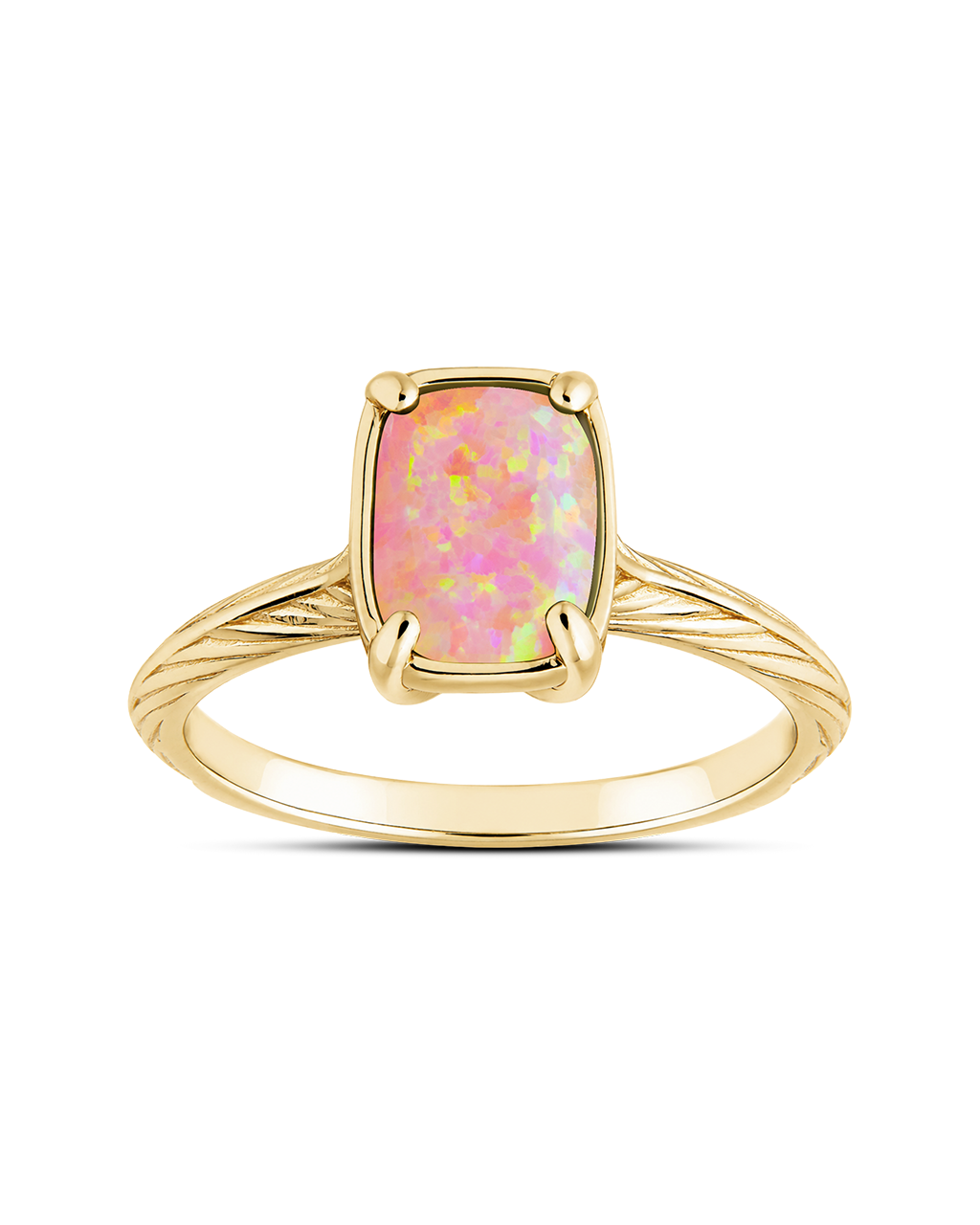 Sterling Silver Mini Reddish Pink Opal Elongated Cushion Ring