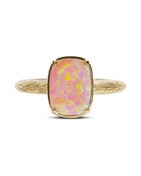 Sterling Silver Mini Reddish Pink Opal Elongated Cushion Ring