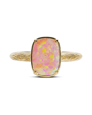 Sterling Silver Mini Reddish Pink Opal Elongated Cushion Ring
