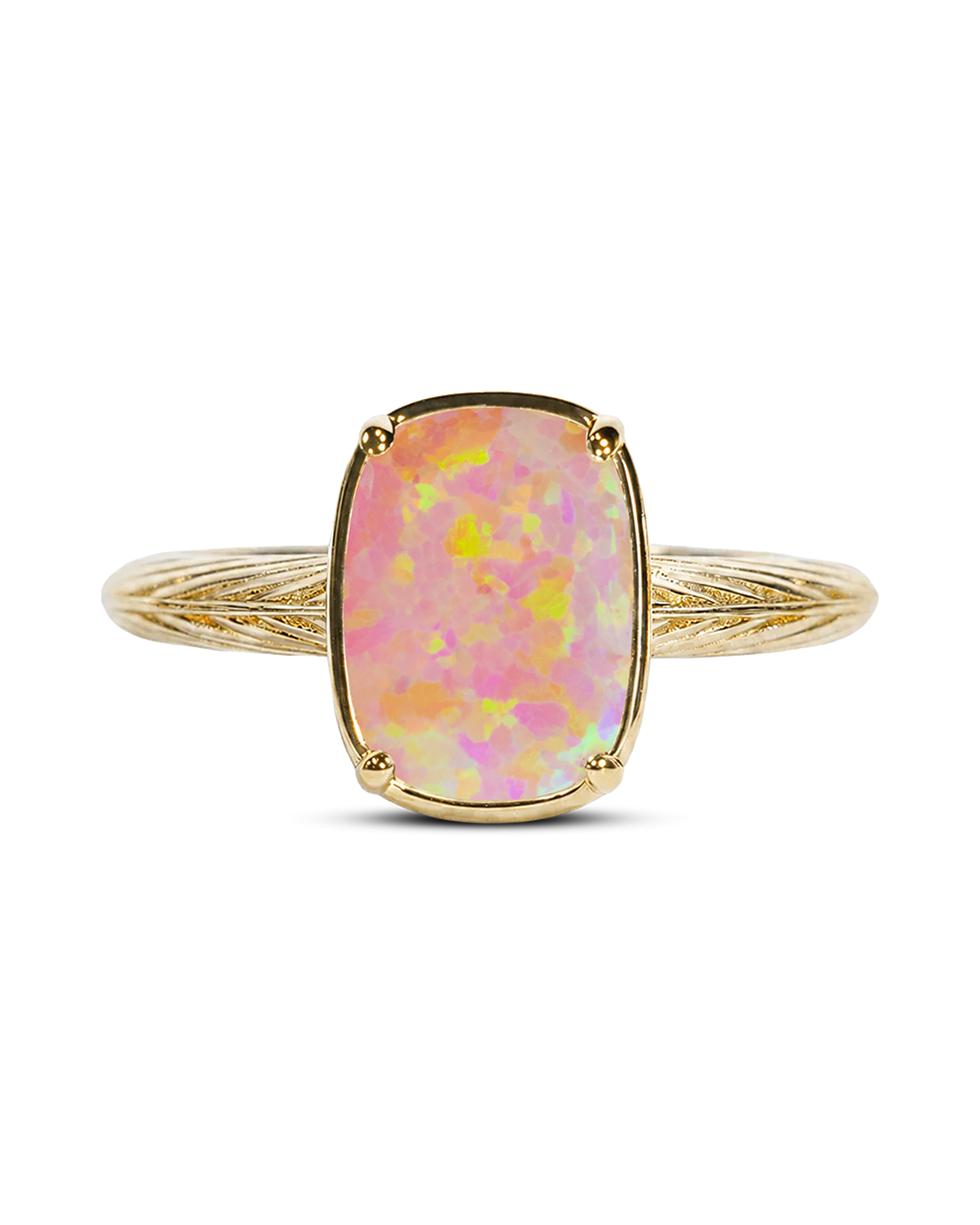 Sterling Silver Mini Reddish Pink Opal Elongated Cushion Ring