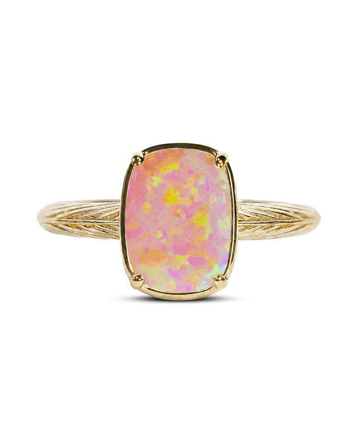 Sterling Silver Mini Reddish Pink Opal Elongated Cushion Ring