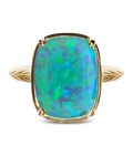 Sterling Silver Green Opal Elongated Cushion Ring