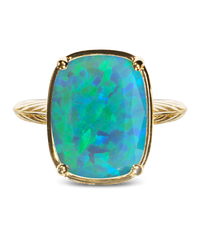 Sterling Silver Green Opal Elongated Cushion Ring