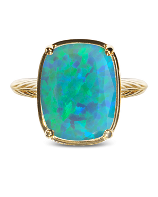 Sterling Silver Green Opal Elongated Cushion Ring