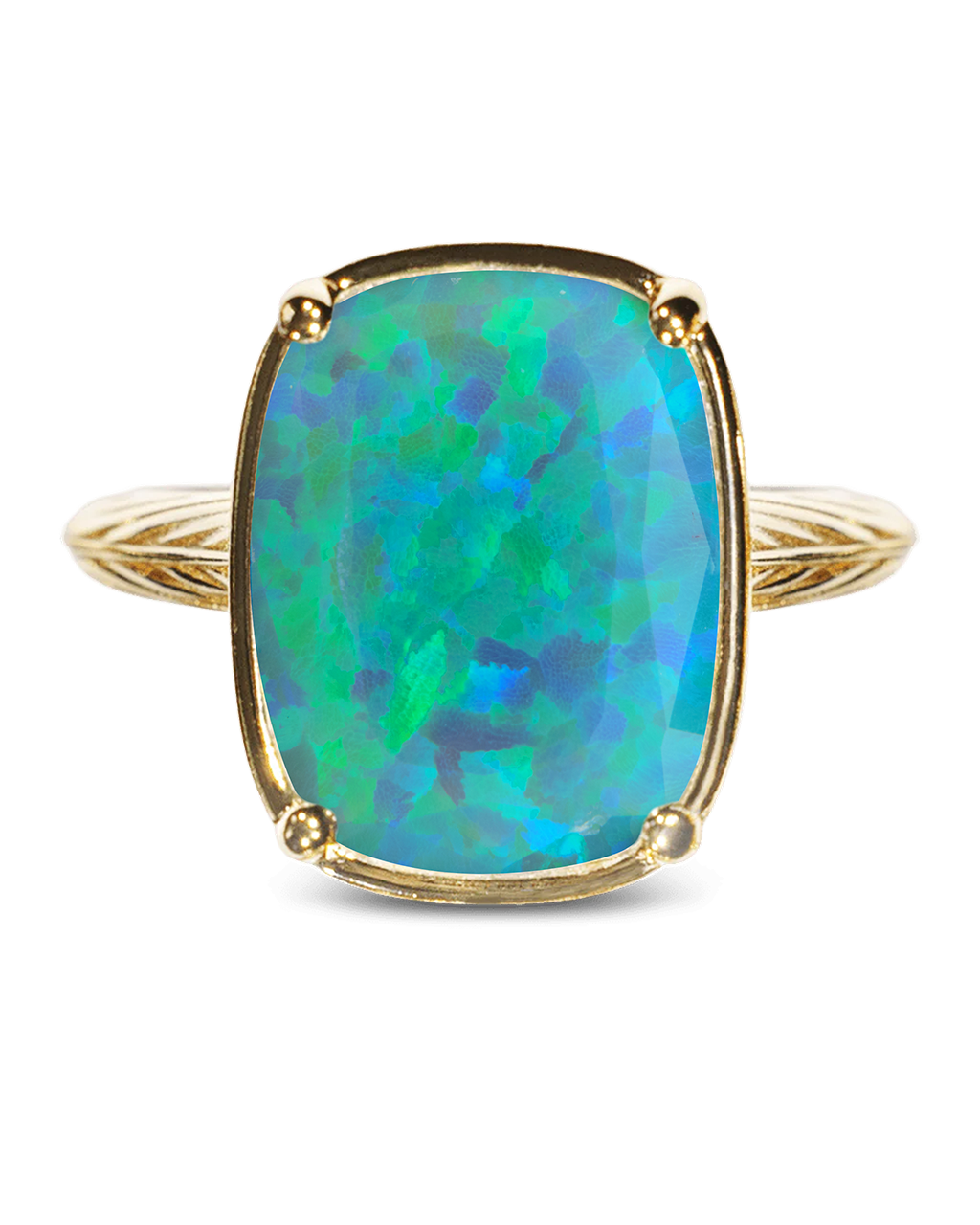 Sterling Silver Green Opal Elongated Cushion Ring