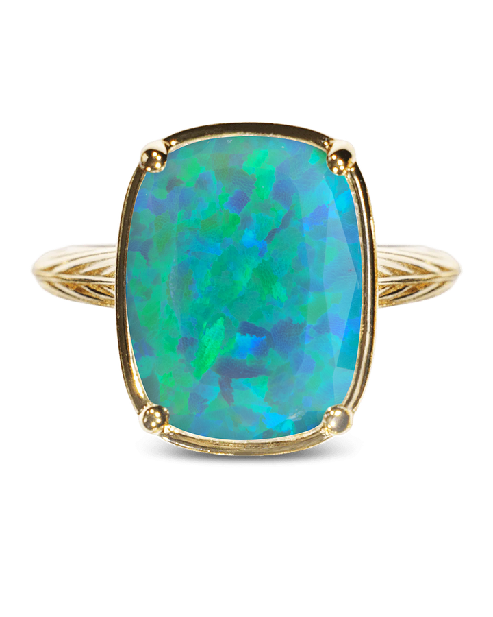 Sterling Silver Green Opal Elongated Cushion Ring