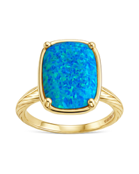 Sterling Silver Green Turquoise Opal Elongated Cushion Ring