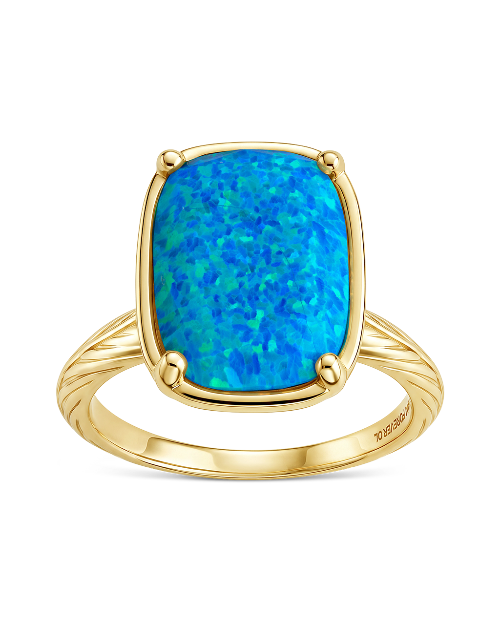 Sterling Silver Green Turquoise Opal Elongated Cushion Ring