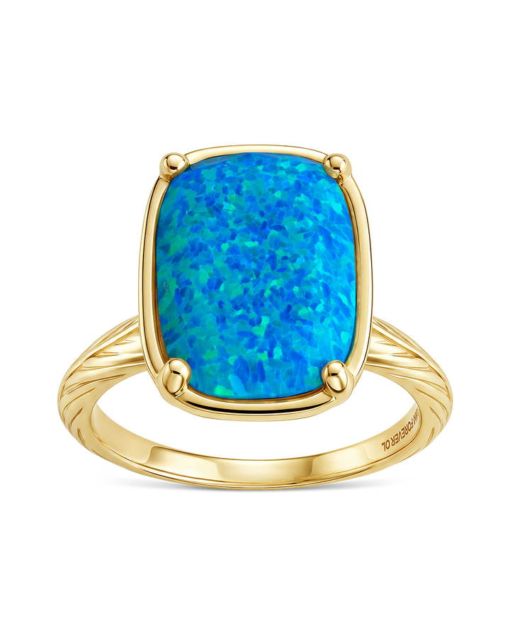 Sterling Silver Green Turquoise Opal Elongated Cushion Ring