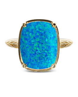 Sterling Silver Caribbean Blue Opal Elongated Cushion Ring