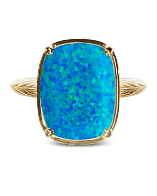 Sterling Silver Caribbean Blue Opal Elongated Cushion Ring