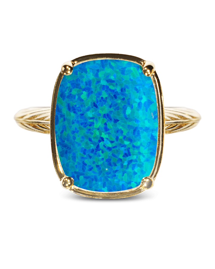 Sterling Silver Green Turquoise Opal Elongated Cushion Ring