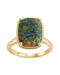 Sterling Silver Greenish Brown Opal Elongated Cushion Ring