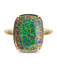 Sterling Silver Greenish Brown Opal Elongated Cushion Ring