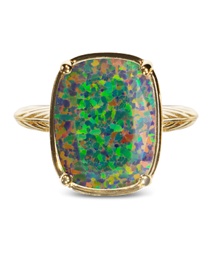 Sterling Silver Greenish Brown Opal Elongated Cushion Ring