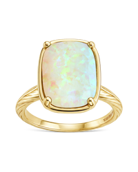 Sterling Silver Champagne Fire Opal Elongated Cushion Ring