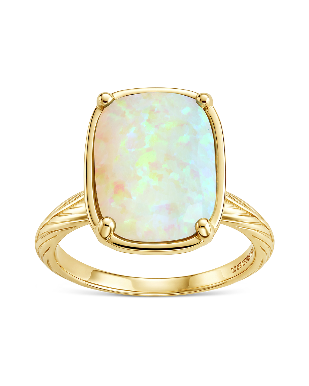 Sterling Silver Champagne Fire Opal Elongated Cushion Ring