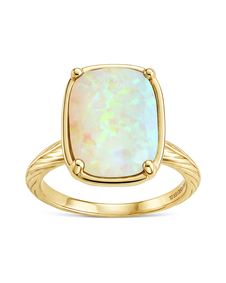 Sterling Silver Champagne Fire Opal Elongated Cushion Ring
