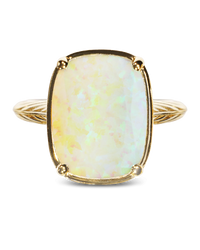 Sterling Silver Champagne Fire Opal Elongated Cushion Ring