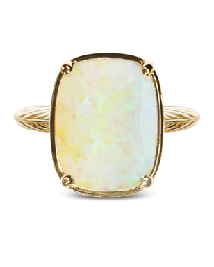 Sterling Silver Champagne Fire Opal Elongated Cushion Ring