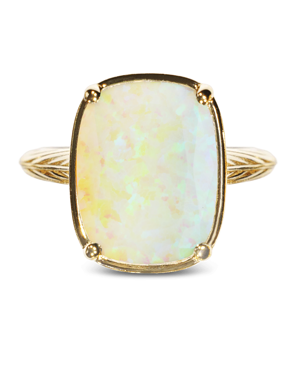 Sterling Silver Champagne Fire Opal Elongated Cushion Ring