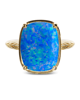 Cobalt Blue Opal Elongated Sterling Silver Cushion Ring