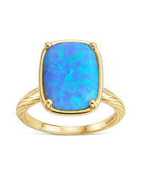 Sterling Silver Ocean Blue Opal Elongated Cushion Ring