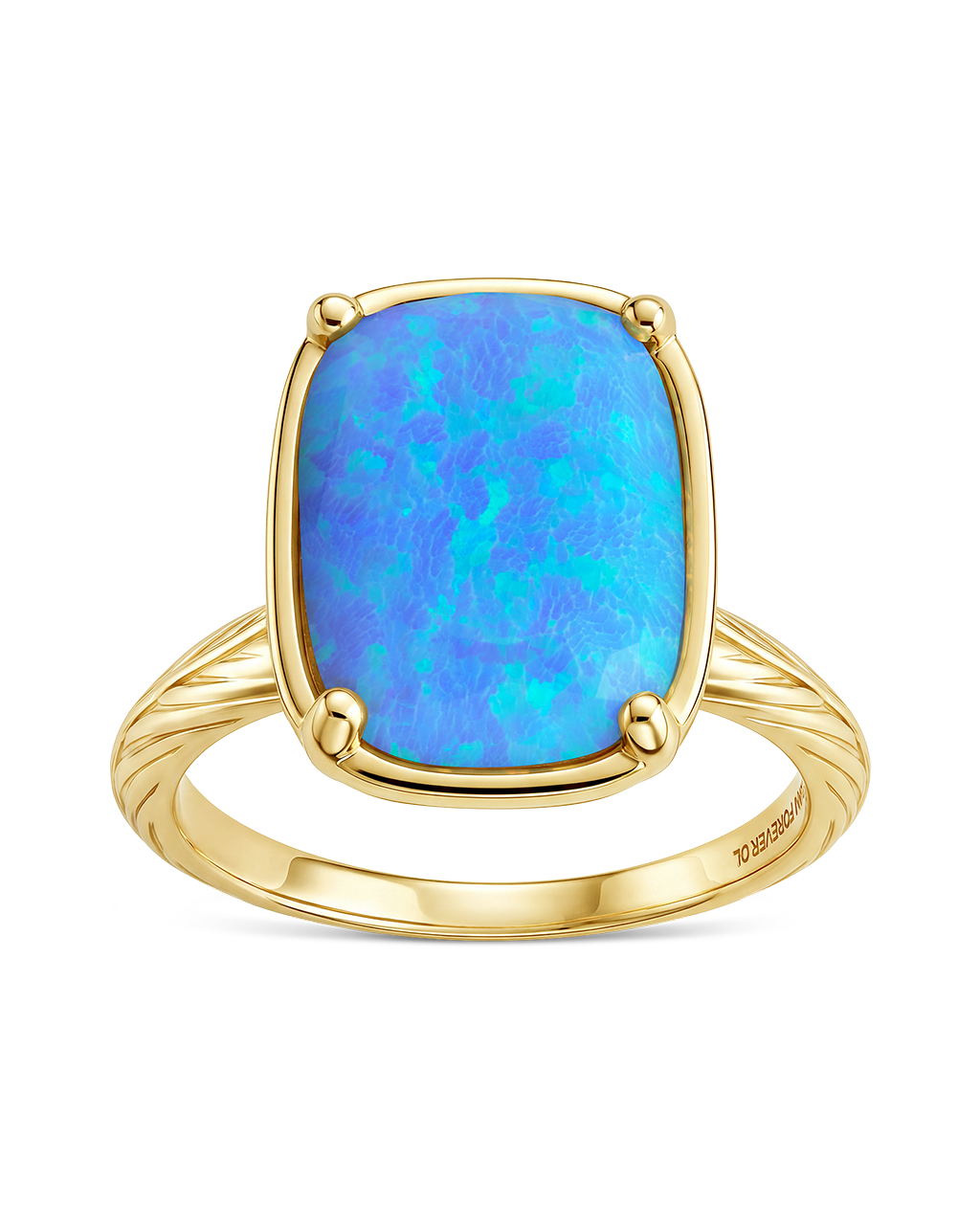 Sterling Silver Ocean Blue Opal Elongated Cushion Ring