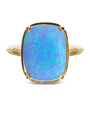 Sterling Silver Ocean Blue Opal Elongated Cushion Ring