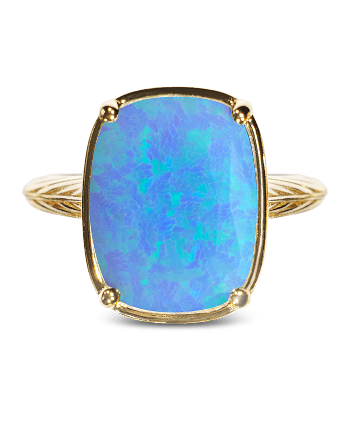 Sterling Silver Ocean Blue Opal Elongated Cushion Ring