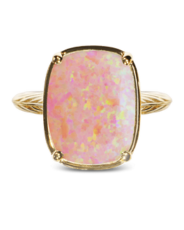 Sterling Silver Reddish Pink Opal Elongated Cushion Ring