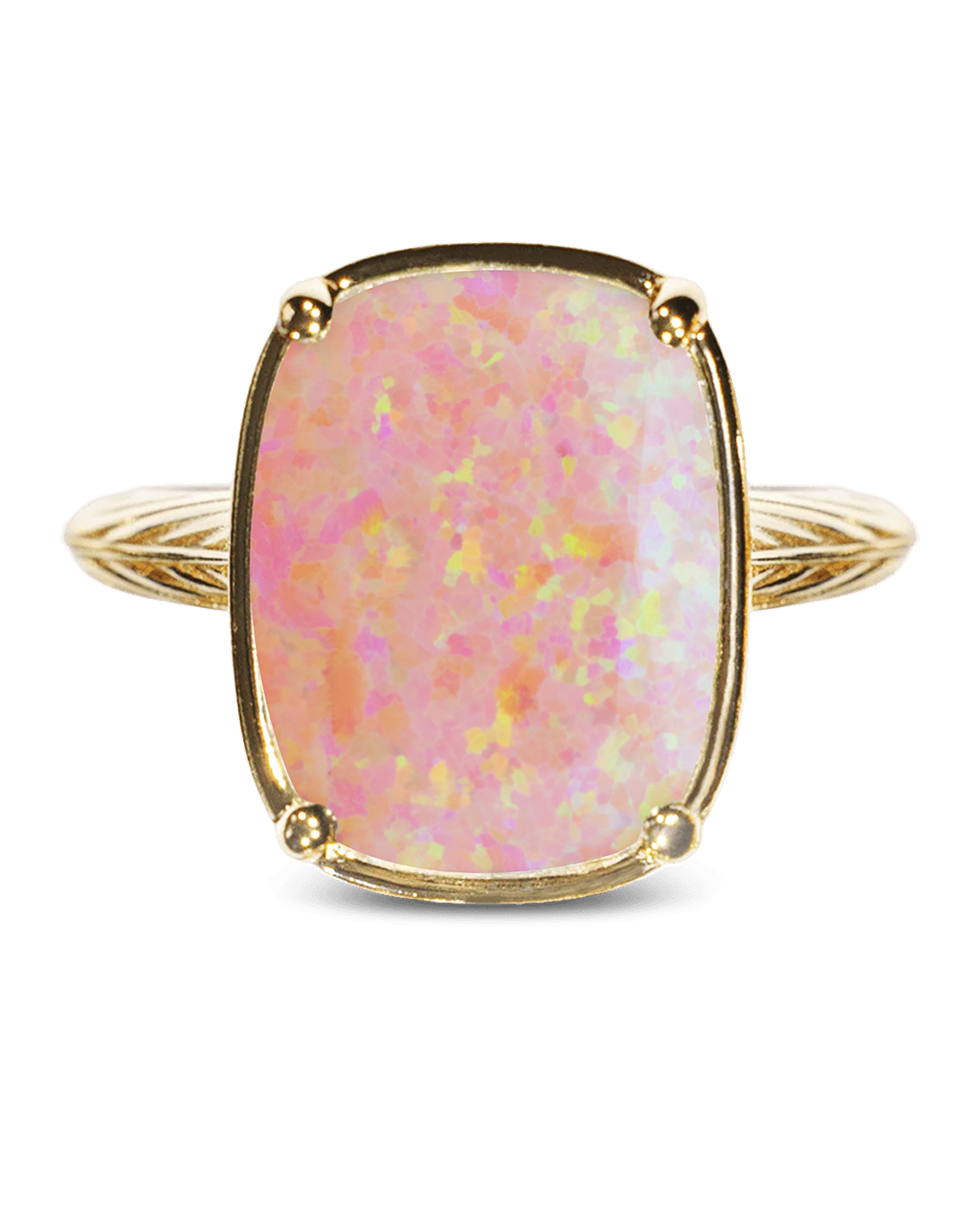 Sterling Silver Reddish Pink Opal Elongated Cushion Ring