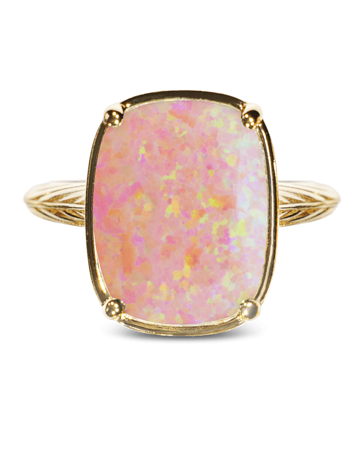 Sterling Silver Reddish Pink Opal Elongated Cushion Ring