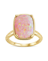 Sterling Silver Reddish Pink Opal Elongated Cushion Ring