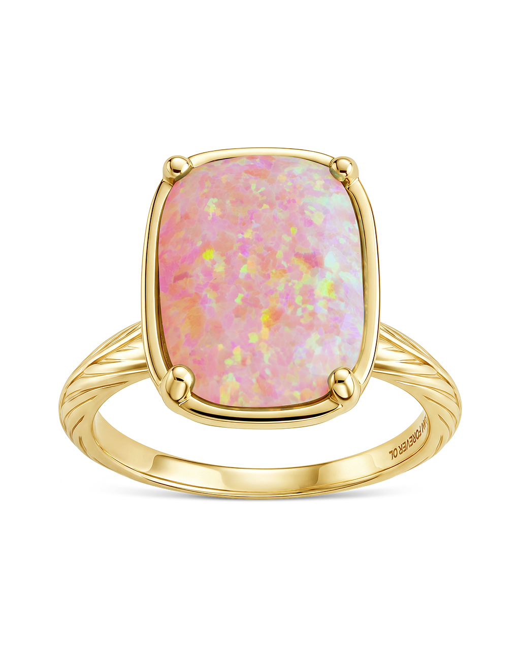 Sterling Silver Reddish Pink Opal Elongated Cushion Ring