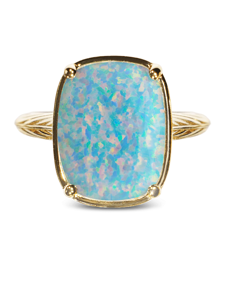 Sterling Silver Icy Blue Opal Elongated Cushion Ring