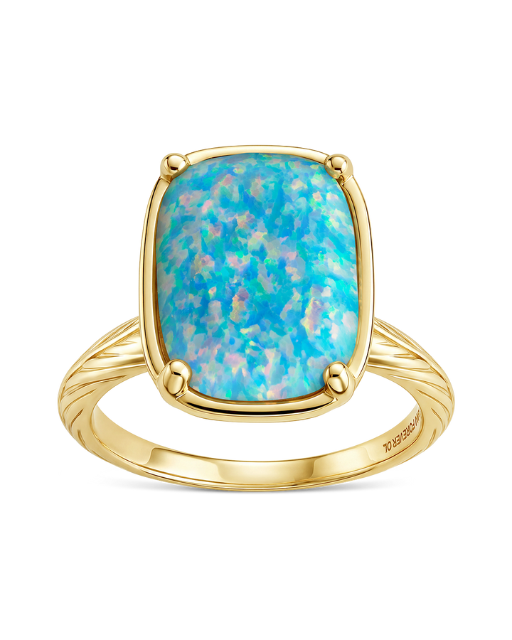 Sterling Silver Icy Blue Opal Elongated Cushion Ring