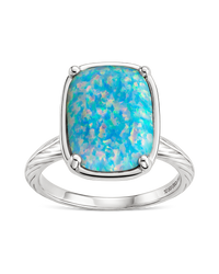 Sterling Silver Icy Blue Opal Elongated Cushion Ring