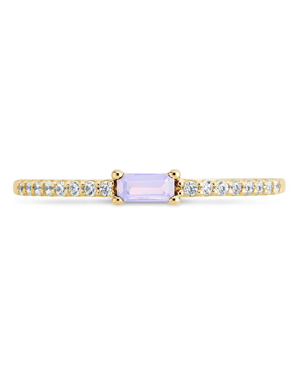 Sterling Silver Thin Moonstone CZ Stacking Birthstone Ring - Sterling Forever