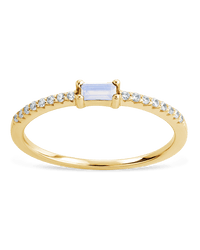 Sterling Silver Thin Moonstone CZ Stacking Birthstone Ring - Sterling Forever