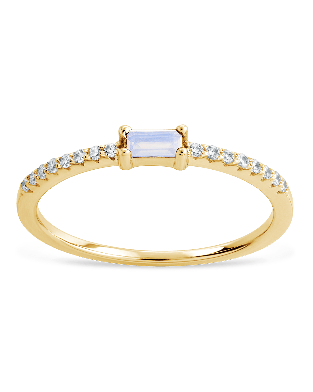 Sterling Silver Thin Moonstone CZ Stacking Birthstone Ring - Sterling Forever