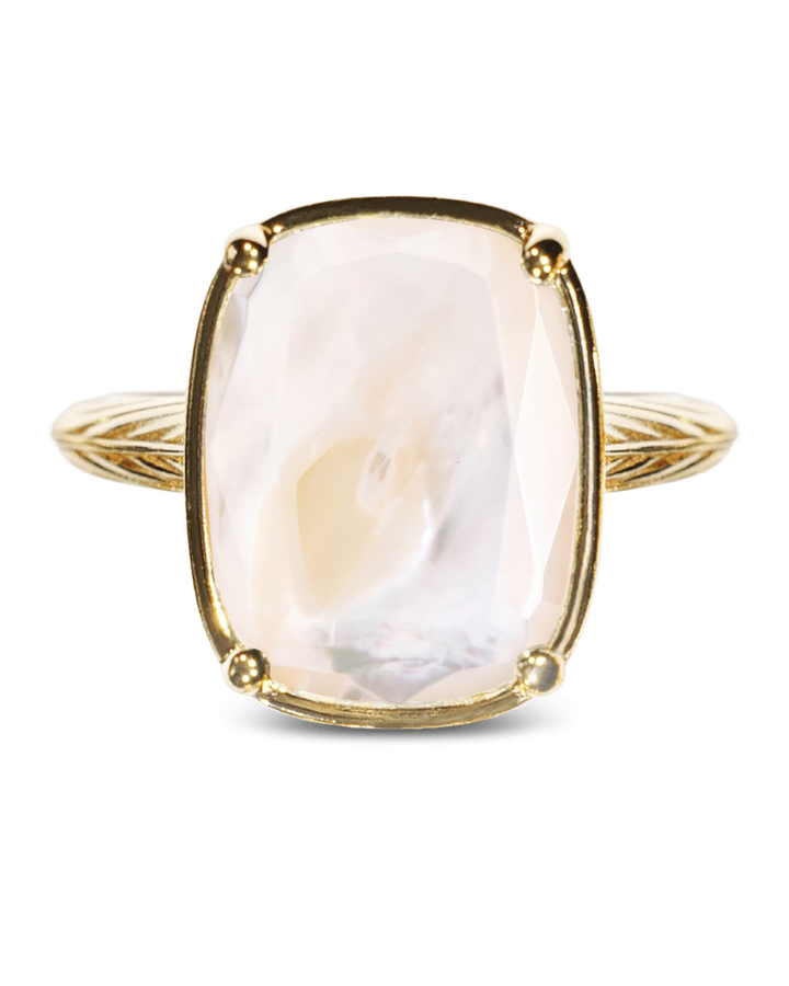 Sterling Silver Elongated Cushion Mother Of Pearl Cocktail Ring