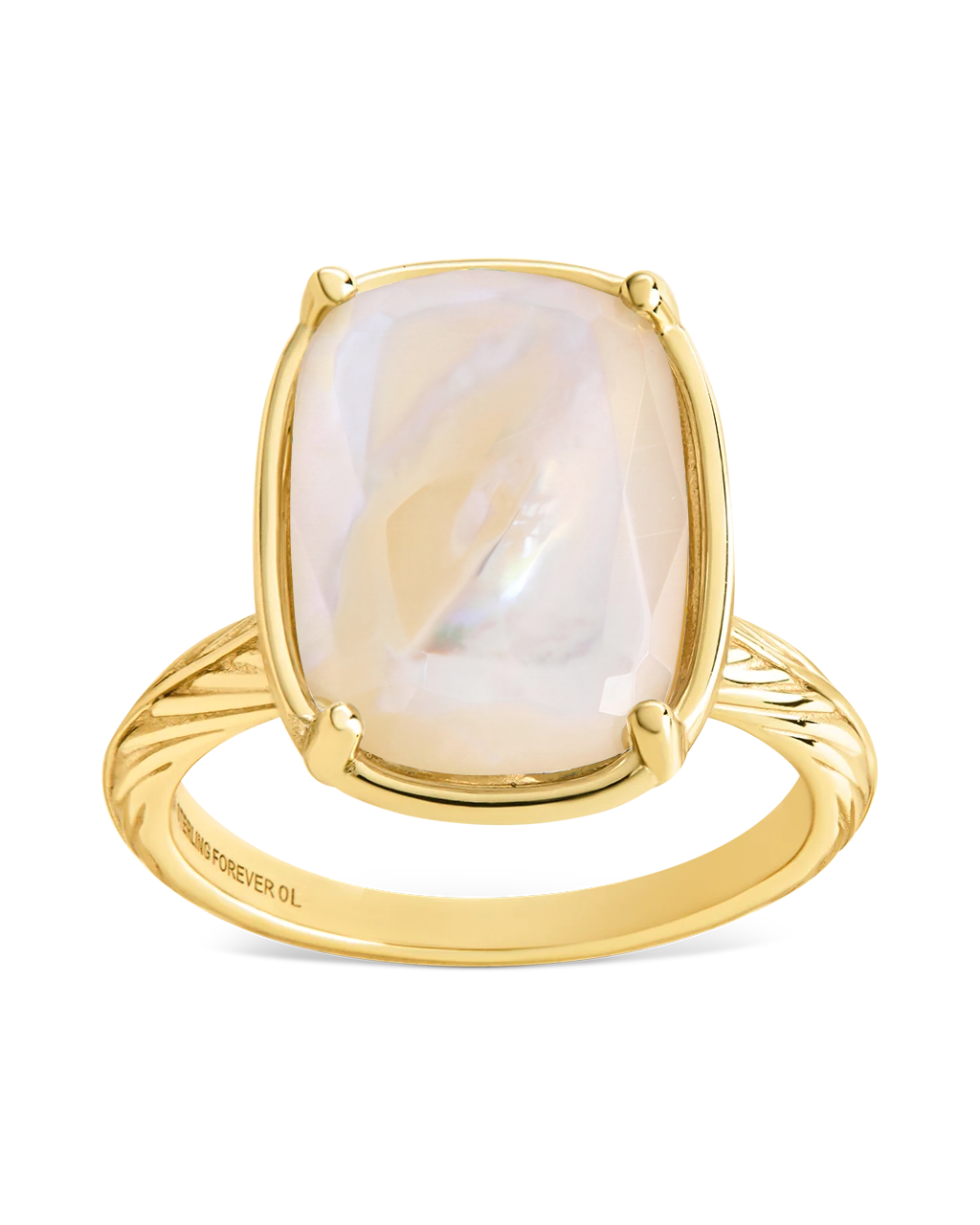Sterling Silver Elongated Cushion Mother Of Pearl Cocktail Ring
