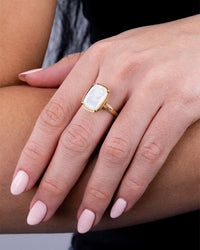 Sterling Silver Elongated Cushion Mother Of Pearl Cocktail Ring