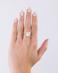 Sterling Silver Elongated Cushion Mother Of Pearl Cocktail Ring