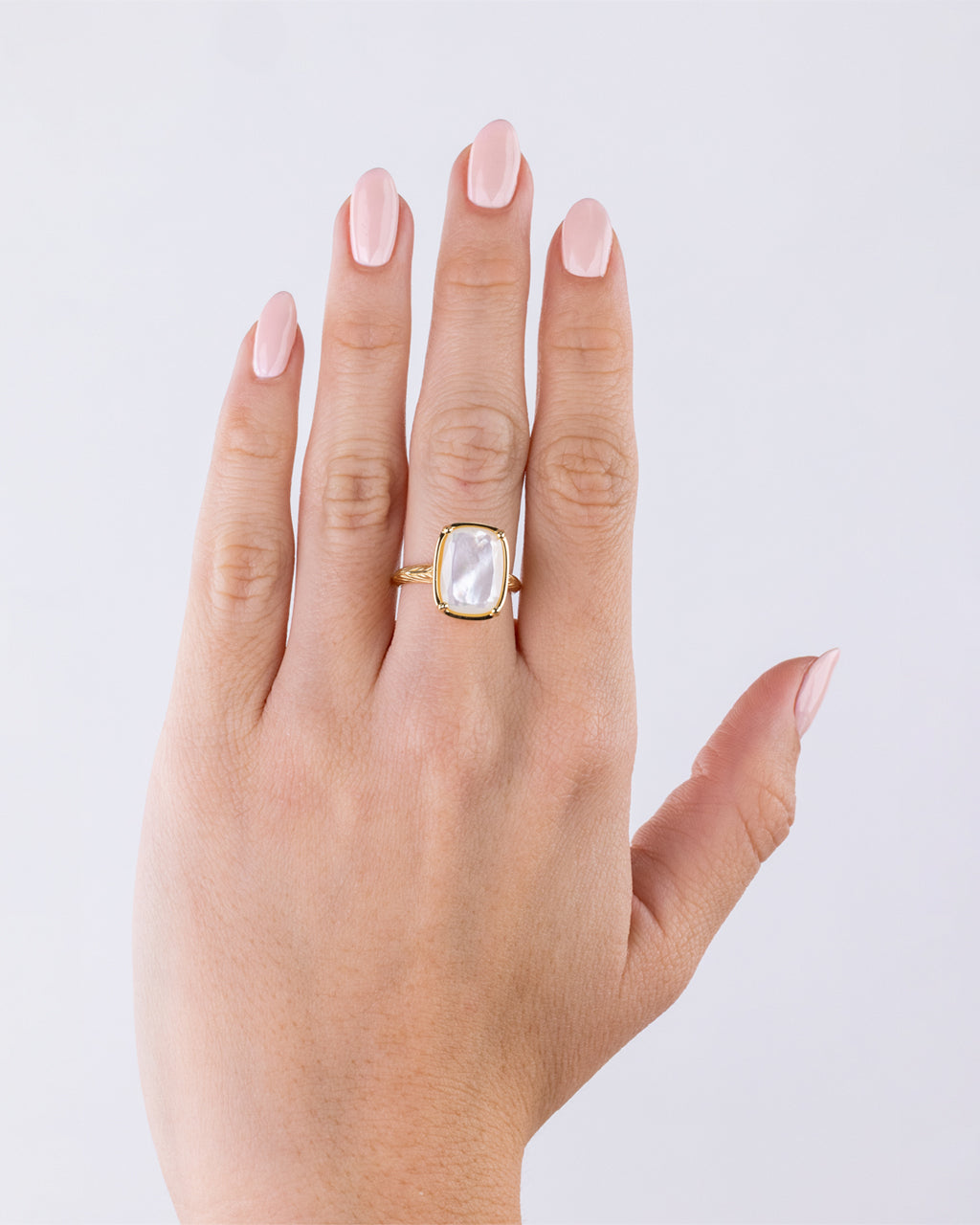 Sterling Silver Elongated Cushion Mother Of Pearl Cocktail Ring