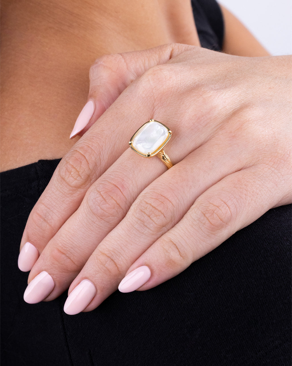 Sterling Silver Elongated Cushion Mother Of Pearl Cocktail Ring