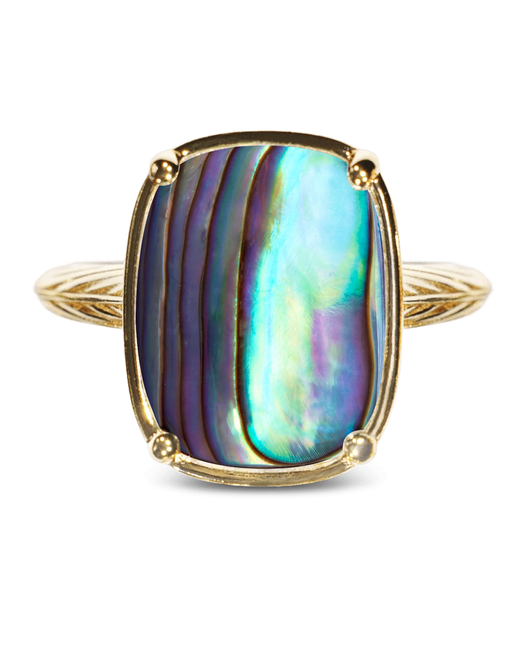 Sterling Silver Elongated Cushion Abalone Shell Cocktail Ring