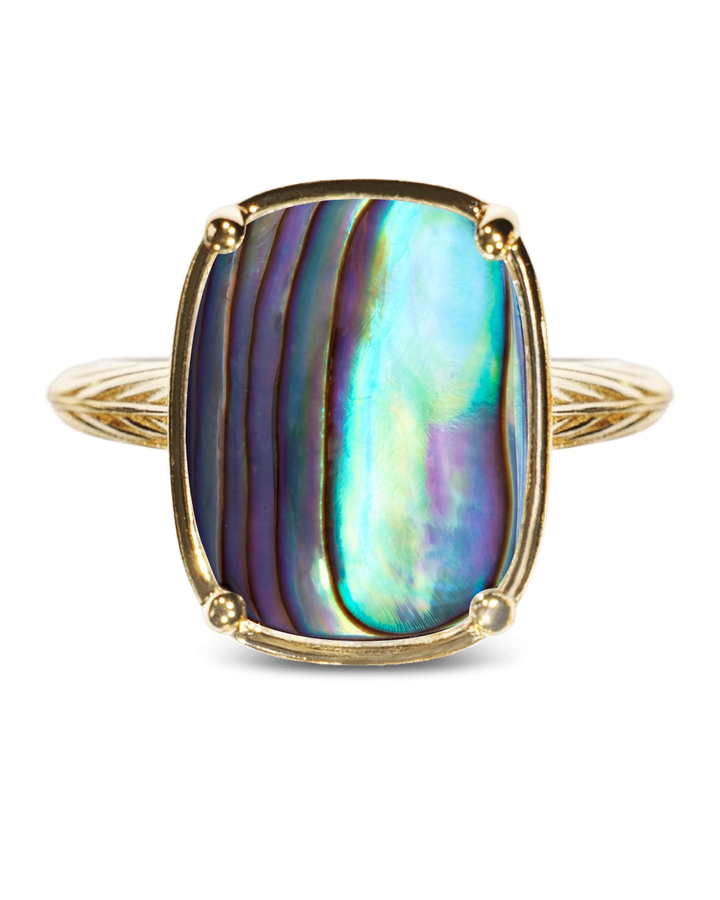 Sterling Silver Elongated Cushion Abalone Shell Cocktail Ring